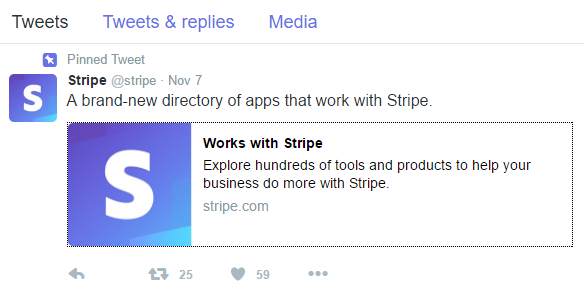 Tweet from Stripe announcing app directory for integrations