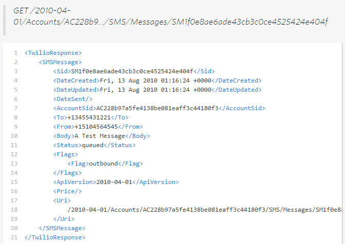 Screenshot of sample code from Twilio's API documentation