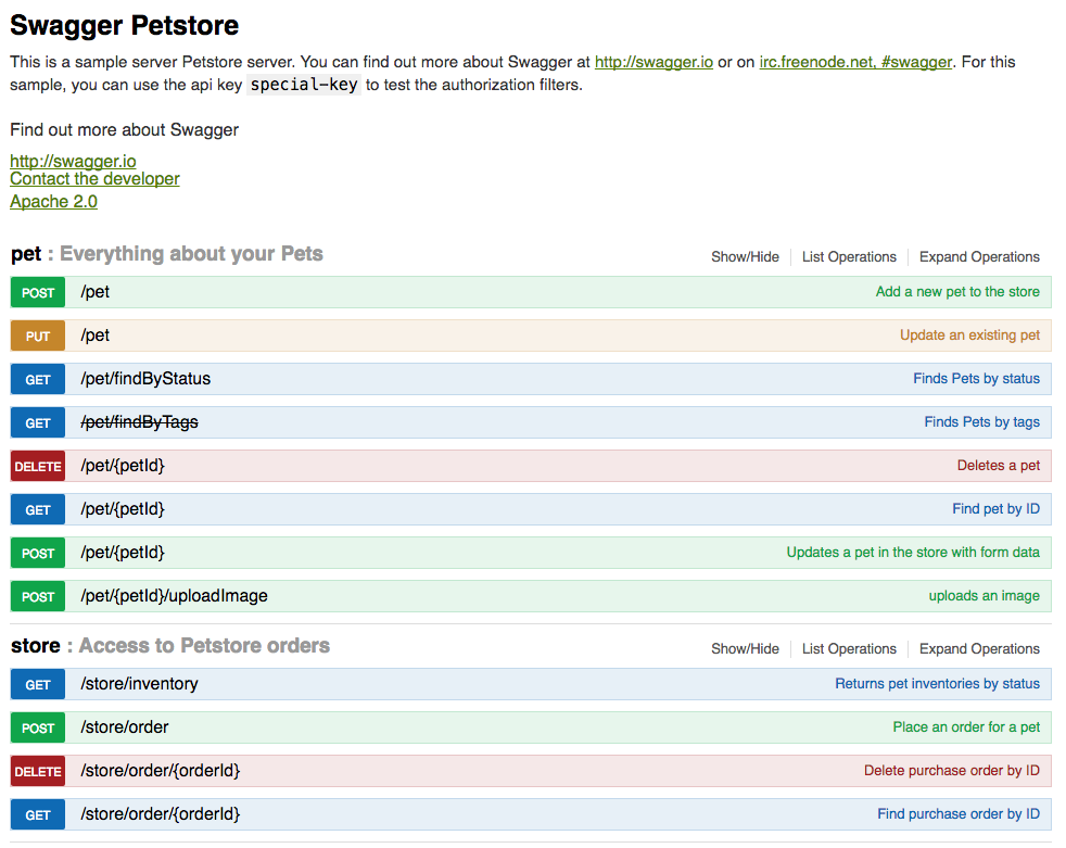 Screenshot of sample Swagger server
