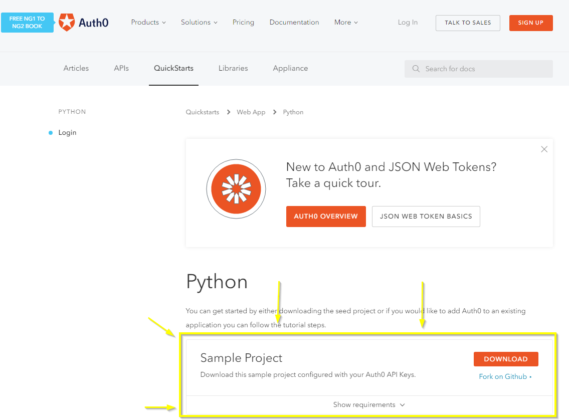 Auth0's API documentation with a sample project available for download