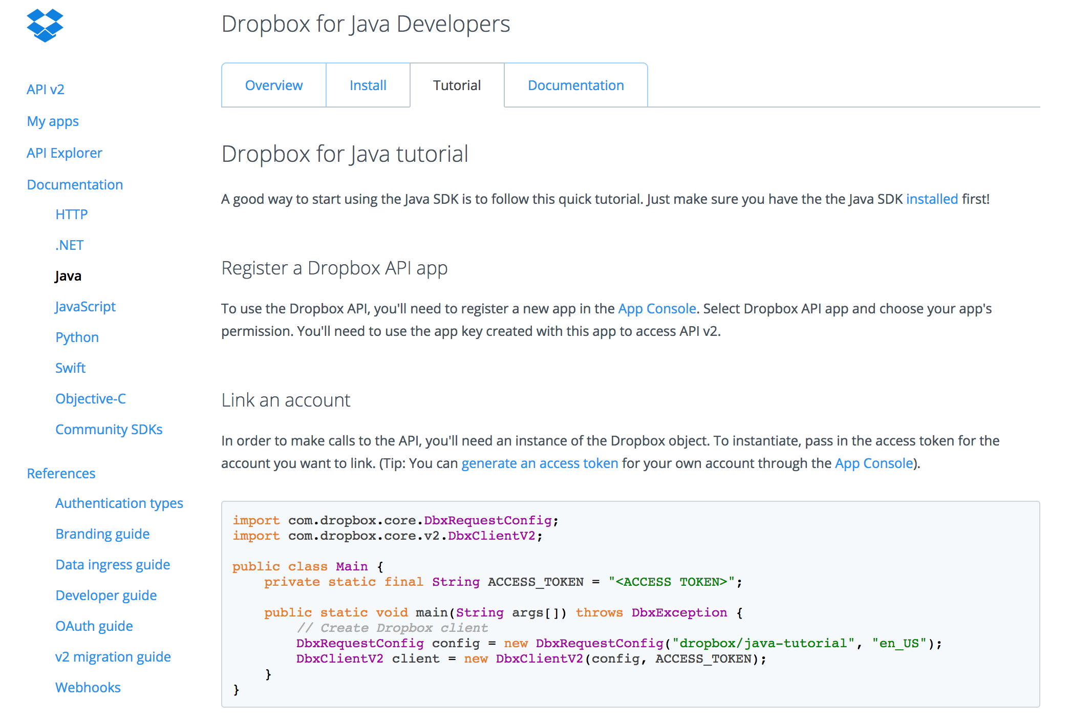 Dropbox's Javascript quick start guide in their API docs