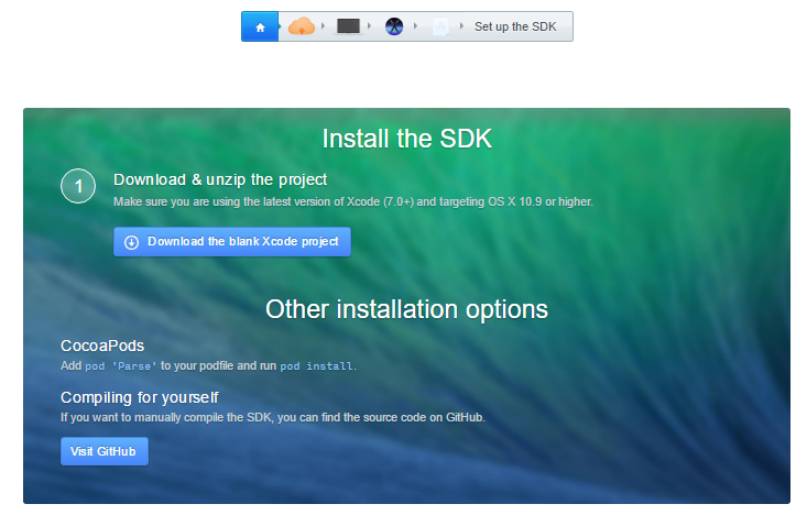 Parse documentation directing the user to download a specific SDK based on answers to their questions