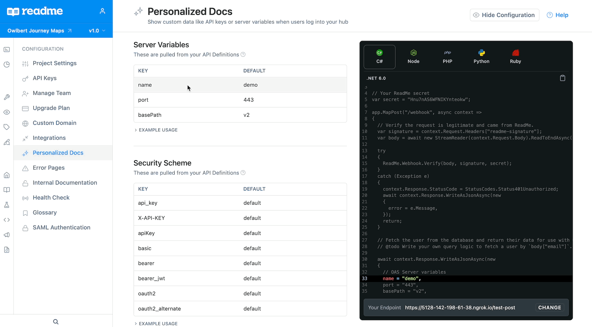 A demo of the Personalized Docs dashboard